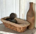 Brocante oud Frans broodmandje linnen bekleed, Antiek en Kunst, Ophalen of Verzenden