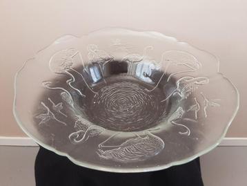 Zweedse Vintage Grote glazen Schaal - Flamingo's beschikbaar voor biedingen