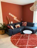 Donkerblauwe hoekbank met slaapfunctie en opbergruimte, Ophalen, Zo goed als nieuw