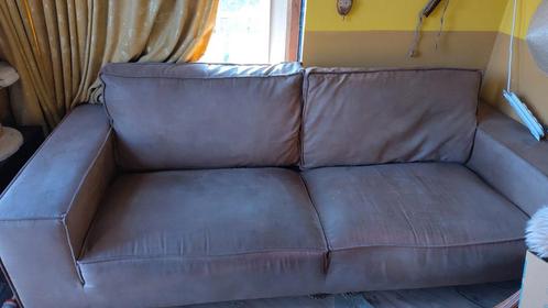 Gebruikte leren bank, Huis en Inrichting, Banken | Bankstellen, Gebruikt, Rechte bank, Driepersoons, 200 tot 250 cm, 75 tot 100 cm