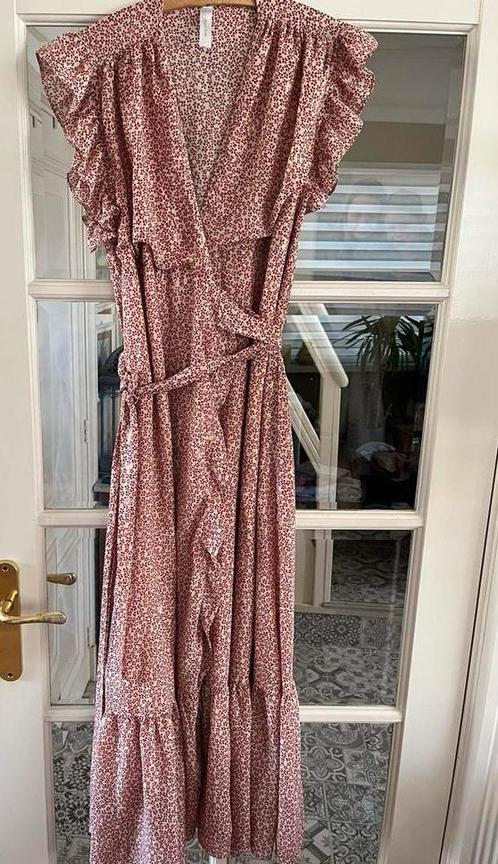 🌺mooie rood/creme overslag zomer jurk mt  M/L 38/40/42, Kleding | Dames, Jurken, Zo goed als nieuw, Maat 38/40 (M), Rood, Onder de knie