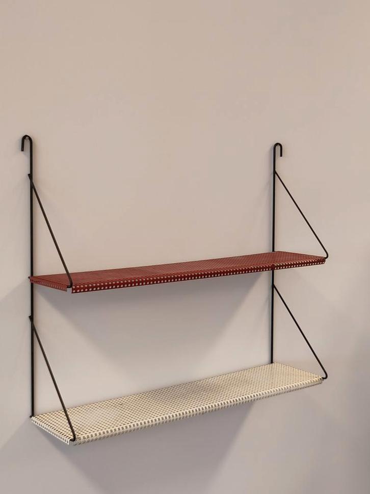 Vintage metalen Pilastro wandrekje metaal geperforeerd, Huis en Inrichting, Woonaccessoires | Wandplanken en Boekenplanken, Gebruikt