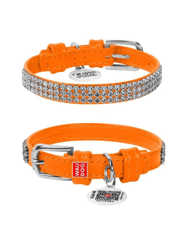 WAUDOG Glamour Halsband Leder Oranje XS Nek 21-29 cm KOOPJE!, Dieren en Toebehoren, Hondenhalsbanden en Penningen, Nieuw, Handgemaakt