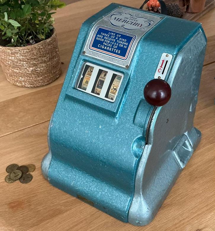 Oud bargokkastje trade   stimulator groetchen mercury, Verzamelen, Automaten | Gokkasten en Fruitautomaten, Gebruikt, Overige munten