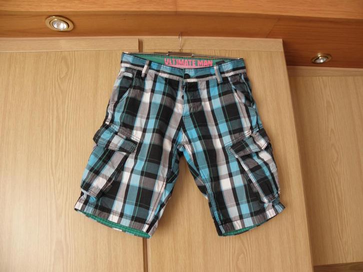 Blauw grijs zwart katoen bermuda broek COOLCAT M nieuwstaat, Kleding | Heren, Broeken en Pantalons, Zo goed als nieuw, Maat 48/50 (M)