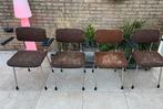 Set van 4 Gispen 1235 vintage stoelen met armleggers., Huis en Inrichting, Stoelen, Ophalen, Gebruikt, Bruin, Vier