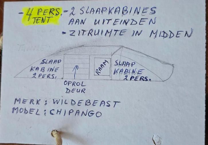 Wildebeest Chipango TC Tent - 4 persoons en vele extras, Caravans en Kamperen, Tenten, Gebruikt, Ophalen of Verzenden