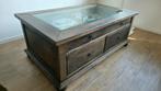 Houten salontafel met glazen blad, Huis en Inrichting, Tafels | Salontafels, Ophalen, Gebruikt, 100 tot 150 cm, 50 tot 100 cm