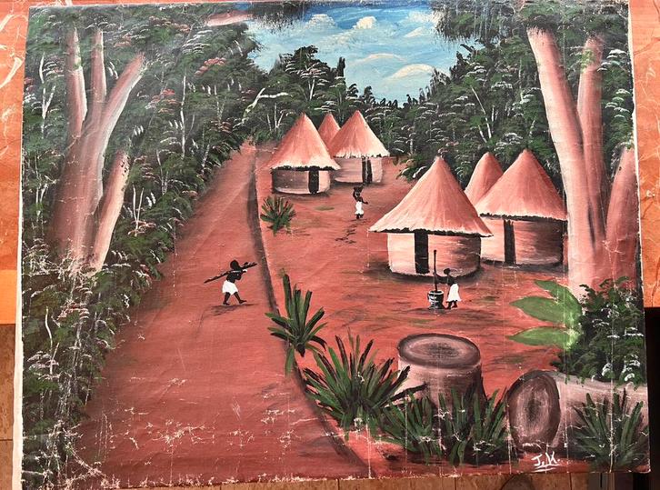 Origineel Afrikaans rol schilderij, Antiek en Kunst, Kunst | Schilderijen | Klassiek, Ophalen