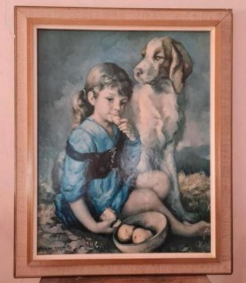 Vintage afbeelding meisje met hond beschikbaar voor biedingen
