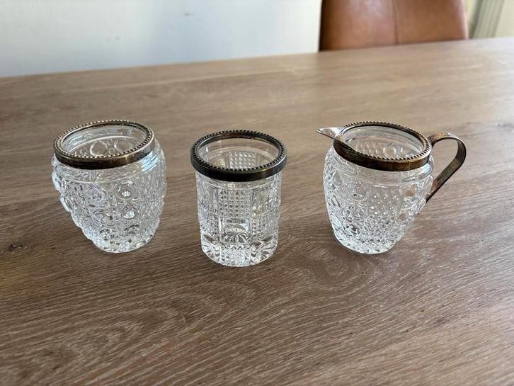 Antiek Melkkannetje, Suikerpotje & Lepelvaasje, Antiek en Kunst, Antiek | Glas en Kristal, Ophalen of Verzenden