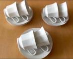 6x witte met messing streep schotels en kopjes, Huis en Inrichting, Keuken | Servies, Gebruikt, Ophalen of Verzenden, Overige stijlen