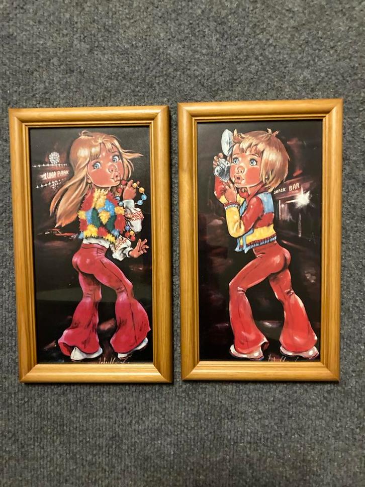 Vintage Schilderijen Set - Kinderen, Antiek en Kunst, Kunst | Schilderijen | Klassiek, Ophalen of Verzenden