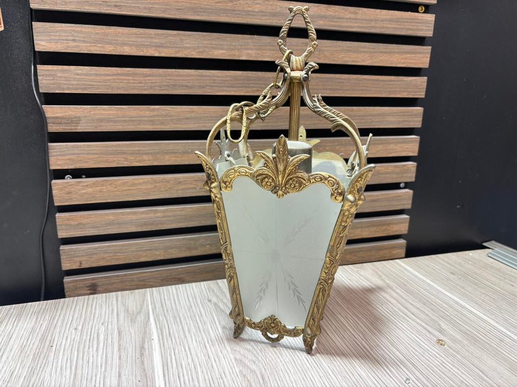 Antieke Art Nouveau hanglamp / lantaarn – ca. 1900 –messing, Antiek en Kunst, Ophalen of Verzenden, Koper