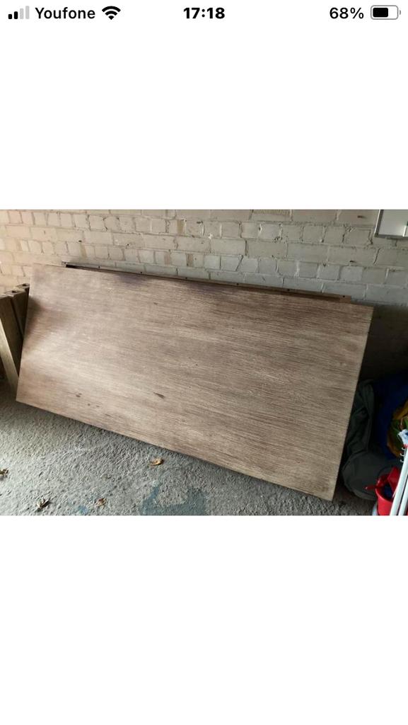 Mooie, lange, lichte en stevige tafel van Acaciahout, Tuin en Terras, Ophalen, Gebruikt, Composiet