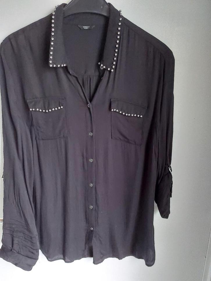 GUESS Supermooie zwarte blouse mt. L  *studs*, Kleding | Dames, Blouses en Tunieken, Zo goed als nieuw, Maat 42/44 (L), Zwart