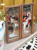 2 mooie kleine Franse Vintage Alphonse Mucha spiegeltjes, Antiek en Kunst, Ophalen of Verzenden