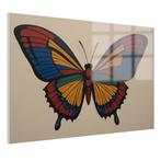 Kleurrijke vlinder portret Glasschilderij 105x70cm + Ophangs, Nieuw, Print, 100 tot 125 cm, Oorspronkelijke maker