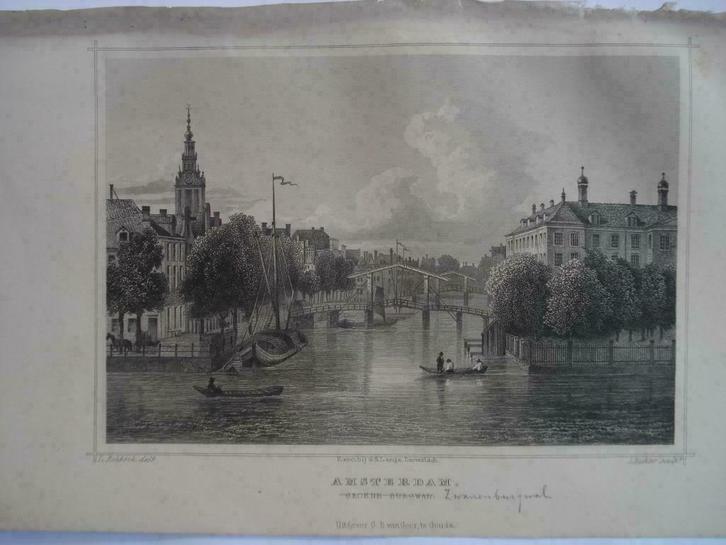 002/ Amsterdam   Groen Burgwal   Staalgravure 1860, Antiek en Kunst, Kunst | Etsen en Gravures, Ophalen of Verzenden