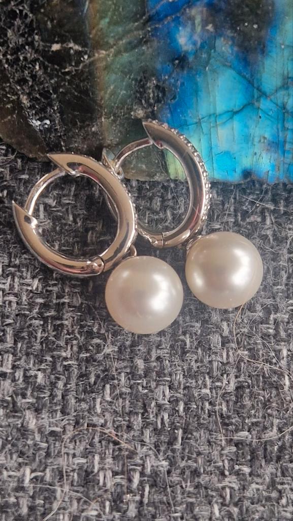 Ti Sento creolen  met parels en bijpassende hanger, Sieraden, Tassen en Uiterlijk, Oorbellen, Zo goed als nieuw, Hangers, Zilver