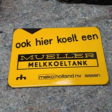 Emaille reclamebord Mueller melkkoeltechniek beschikbaar voor biedingen