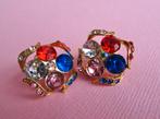 jwg Vintage 90s gekleurd glas stenen oorbellen blauw rood, Sieraden, Tassen en Uiterlijk, Antieke sieraden, Verzenden, Overige materialen