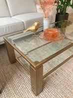 Glazen salontafel rechthoek met gouden frame, Ophalen, Gebruikt, 100 tot 150 cm, 50 tot 100 cm