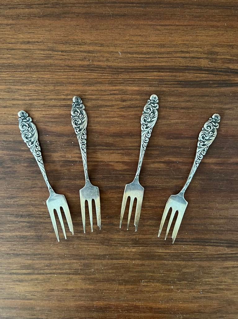 Set van 4 prachtige vintage gebaksvorkjes Sola 90 verzilverd, Verzenden, Overige materialen, Overige stijlen, Overige typen