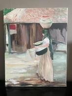 Mediterraanse vrouw onderweg voor water, Antiek en Kunst, Kunst | Schilderijen | Modern, Ophalen of Verzenden