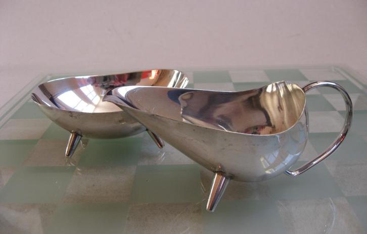 Melk en suiker, Sputnik, ontwerp Kurt Meyer WMF 1953, Antiek en Kunst, Antiek | Goud en Zilver, Zilver, Ophalen of Verzenden