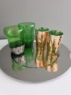 4 groene glazen/waxinelicht glazen, Ophalen of Verzenden, Gebruikt, Overige materialen, Minder dan 25 cm