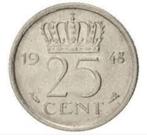 Nederland - 25 cent 1948 circulated, Postzegels en Munten, Munten | Nederland, Koningin Wilhelmina, Losse munt, 25 cent, Verzenden