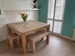 Stoere massief houten eethoek bank en krukken, Huis en Inrichting, Tafels | Eettafels, Ophalen, 200 cm of meer, 50 tot 100 cm