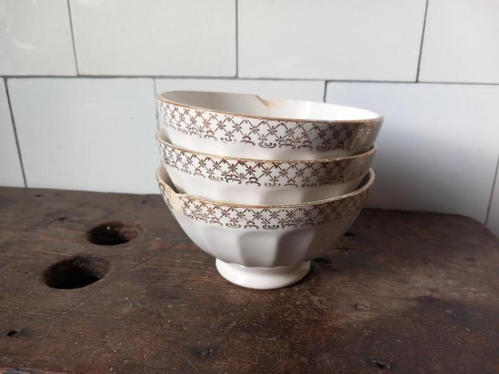 3 oude Franse kommetjes, antieke spoelkommen brocante facet, Antiek en Kunst, Curiosa en Brocante, Verzenden