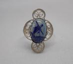Zilveren ring met delfts blauwe steen maat 16.75 nr.786, Verzenden, Dame, Zilver, Zilver