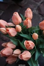Bos tulpen zalmroze met groen blad, Www.jufbrocante.nl, Www.jufbrocante.nl, Nieuw, Ophalen of Verzenden
