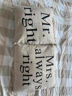 Mr. Right & Mrs. Always Right Kussens - Set van 2, Ophalen, Zo goed als nieuw, Beige, Vierkant