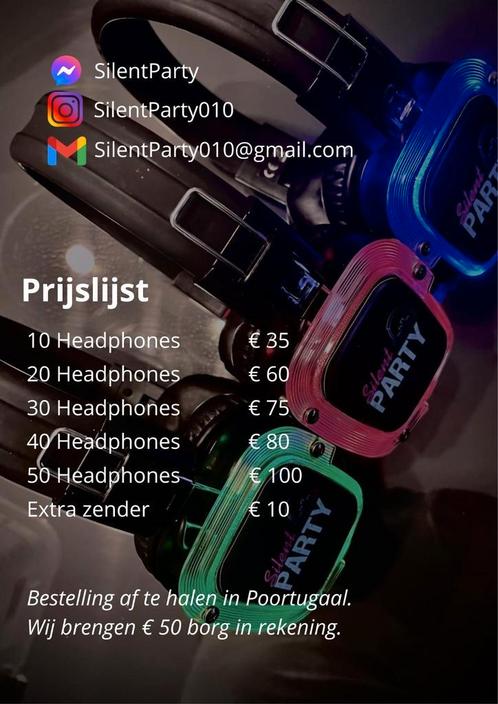 Verhuur silent disco koptelefoons, Hobby en Vrije tijd, Feestartikelen | Verhuur, Ophalen