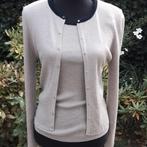 Beige/donkerblauw twinset / vest en top Paule Ka mt S/M, Verzenden, Zo goed als nieuw