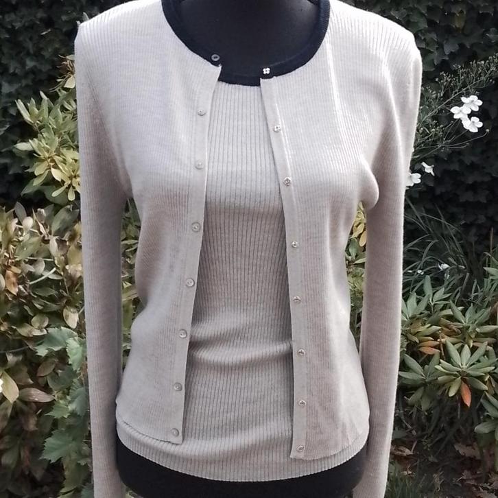 Beige/donkerblauw twinset / vest en top Paule Ka mt S/M, Kleding | Dames, Truien en Vesten, Zo goed als nieuw, Verzenden