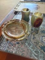 Vintage groene marmeren asbak en waxinelicht houders, Ophalen, Overige materialen, Minder dan 25 cm