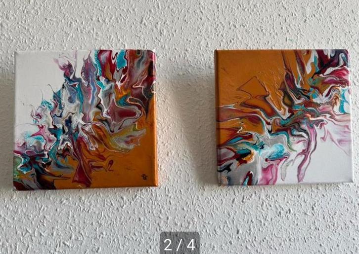 Acryl Schilderijtjes - Set van 2, Antiek en Kunst, Kunst | Schilderijen | Abstract, Ophalen