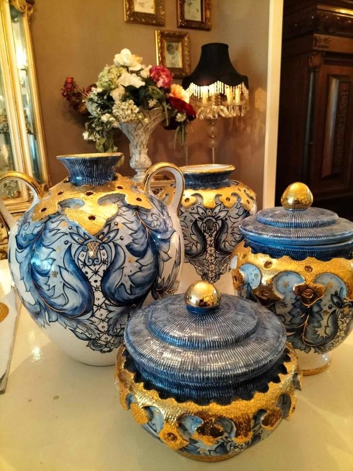 vazen, Huis en Inrichting, Woonaccessoires | Vazen, Gebruikt, Blauw, Minder dan 50 cm, Aardewerk of Porselein, Ophalen of Verzenden