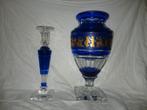 Kobalt Blauw Kristal Vaas & Kandelaar Set, Antiek en Kunst, Ophalen of Verzenden