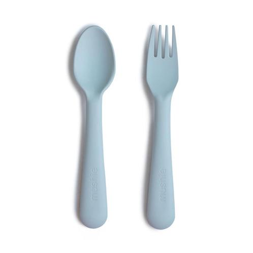 Kinderbestek Bestek Lepel & Vork Poeder Blauw Mushie, Huis en Inrichting, Keuken | Bestek, Nieuw, Los bestek, Overige materialen