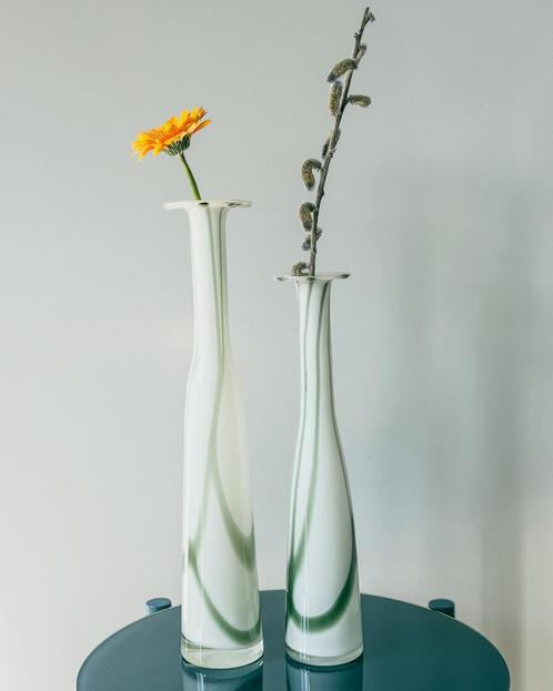 Pair of Vintage Handblown Glass Vases, Huis en Inrichting, Woonaccessoires | Vazen, Zo goed als nieuw, Minder dan 50 cm, Glas