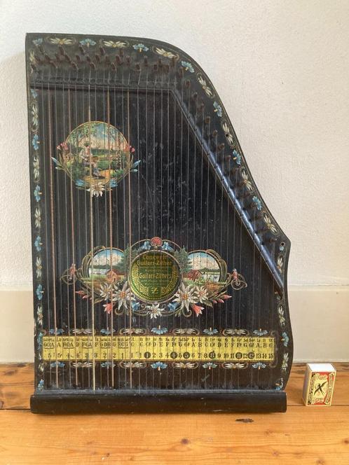 Antiek hout Duitse Beierse cither citer met mooie decoratie, Muziek en Instrumenten, Snaarinstrumenten | Harpen, Gebruikt, Ophalen of Verzenden