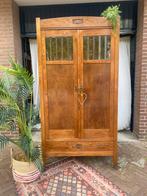 Leuke brocante kledingkast met facet geslepen ruitjes, Ophalen, Gebruikt, 100 tot 150 cm, Glas