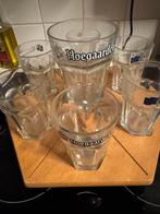 Hoegaarden houten plateau met 1x 50CL en 6x 33CL glazen, Verzamelen, Biermerken, Ophalen, Gebruikt, Glas of Glazen, Overige merken