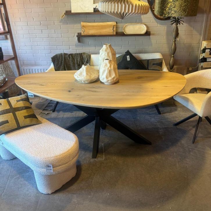 Voorjaars aanbieding! Kiezel eettafel massief eiken verjongd, Huis en Inrichting, Tafels | Eettafels, Nieuw, 50 tot 100 cm, 200 cm of meer